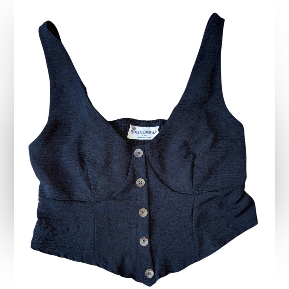 No Boundaries Black Button-Up Crop Top